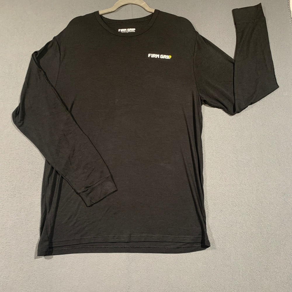 Firm Grip Mens XL Black‎ Long Sleeve Performance T-Shirt Logo Workwear Stretch